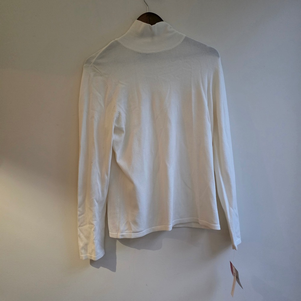 Croft & Barrow NWT White Mock Neck Long Sleeve Knit Top Rhinestone Buttons M